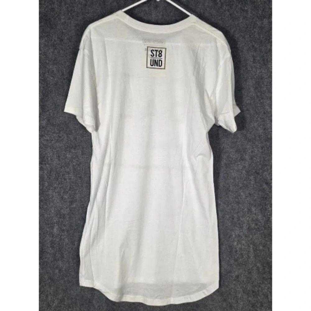 UNDRST8ED Mens DAL Texas 214 Graphic‎ T-Shirt White Medium Longline Curved Hem